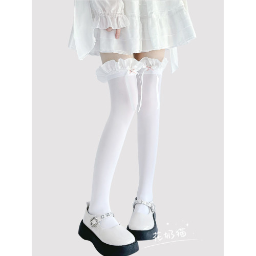 原創閃鑽蝴蝶結長筒襪子jk夏季薄款天鵞絨奶白色高筒過膝襪lolita 原創閃鑽蝴蝶結長筒襪子jk夏季薄款天鵞絨奶白色高筒過膝襪lolita