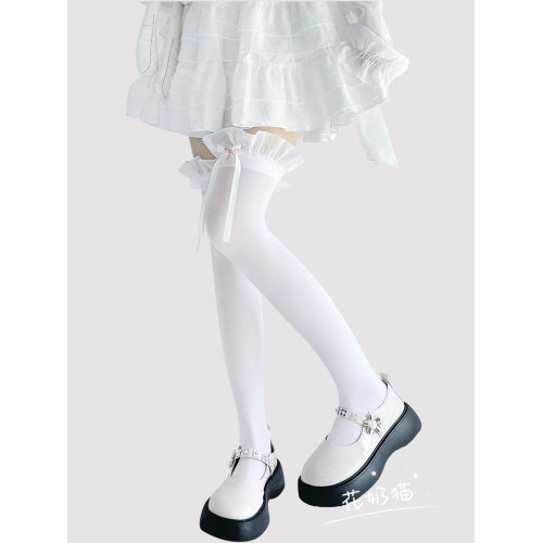 原創閃鑽蝴蝶結長筒襪子jk夏季薄款天鵞絨奶白色高筒過膝襪lolita 原創閃鑽蝴蝶結長筒襪子jk夏季薄款天鵞絨奶白色高筒過膝襪lolita