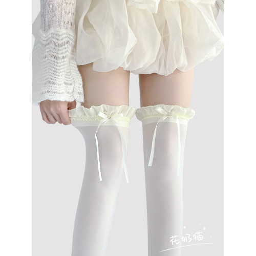 原創閃鑽蝴蝶結長筒襪子jk夏季薄款天鵞絨奶白色高筒過膝襪lolita 原創閃鑽蝴蝶結長筒襪子jk夏季薄款天鵞絨奶白色高筒過膝襪lolita