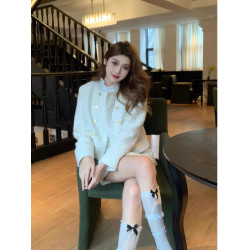 純欲白色蕾絲襪子女春秋中筒花邊薄款長筒蝴蝶結珍珠小腿襪絲襪