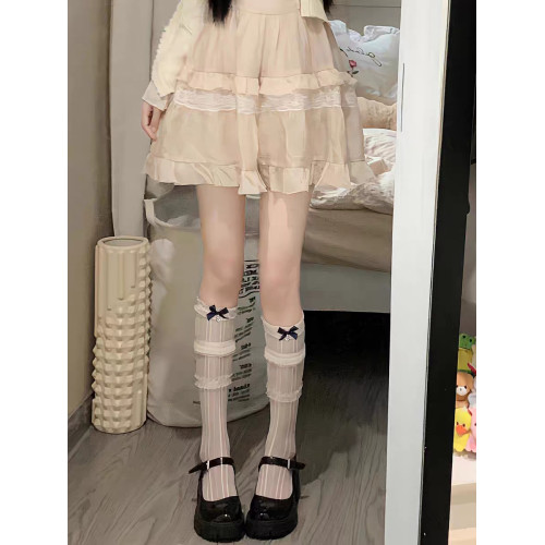 純欲白色蕾絲襪子女春秋中筒花邊薄款長筒蝴蝶結珍珠小腿襪絲襪 純欲白色蕾絲襪子女春秋中筒花邊薄款長筒蝴蝶結珍珠小腿襪絲襪