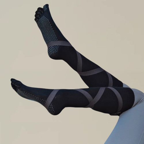 長筒綁帶瑜珈襪子防滑專業女五指襪運動健身地板襪成人普拉提襪子