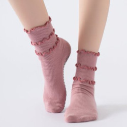 木耳邊瑜珈襪子防滑專業女中筒健身防滑襪地板襪成人普拉提襪子