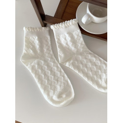 細細條 白色花邊中筒襪女夏春秋學生日系可愛jk松口長襪堆堆襪ins