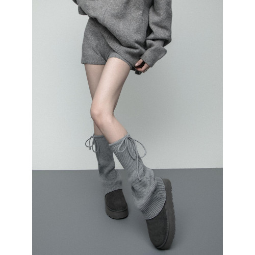 SS2L秋冬純色綁帶蝴蝶結微喇叭針織堆堆襪套雪地靴腿套曡穿小腿襪 SS2L秋冬純色綁帶蝴蝶結微喇叭針織堆堆襪套雪地靴腿套曡穿小腿襪