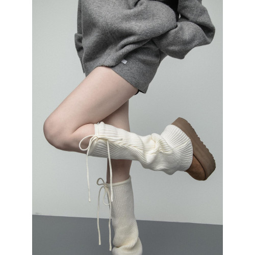 SS2L秋冬純色綁帶蝴蝶結微喇叭針織堆堆襪套雪地靴腿套曡穿小腿襪 SS2L秋冬純色綁帶蝴蝶結微喇叭針織堆堆襪套雪地靴腿套曡穿小腿襪