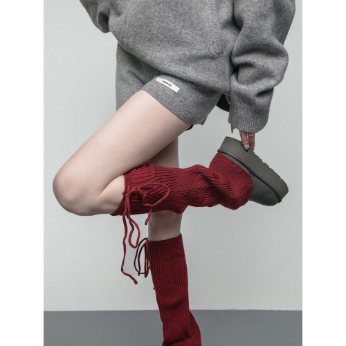 SS2L秋冬純色綁帶蝴蝶結微喇叭針織堆堆襪套雪地靴腿套曡穿小腿襪 SS2L秋冬純色綁帶蝴蝶結微喇叭針織堆堆襪套雪地靴腿套曡穿小腿襪