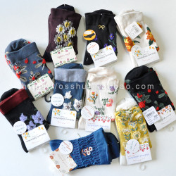 滿49 秋冬新款日系森女風百搭花邊刺綉純色中筒短襪子女ins