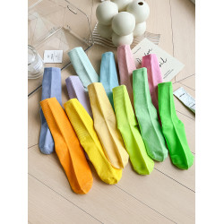 多巴胺彩色棉襪純色中筒襪男女襪子學生襪簡約運動長筒堆堆襪子潮