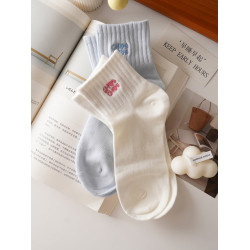 穿上不想脫！字母刺綉純色高橡筋運動短襪女精梳棉春夏季短筒棉襪