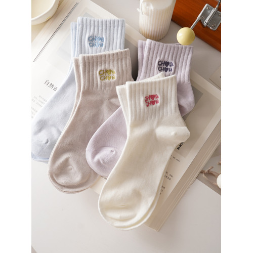 穿上不想脫！字母刺綉純色高橡筋運動短襪女精梳棉春夏季短筒棉襪