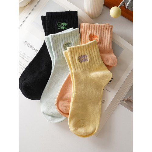 穿上不想脫！字母刺綉純色高橡筋運動短襪女精梳棉春夏季短筒棉襪