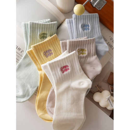 穿上不想脫！字母刺綉純色高橡筋運動短襪女精梳棉春夏季短筒棉襪