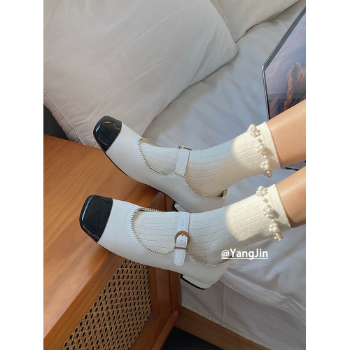 四季珍珠花邊純棉女襪中筒ins風網紅款日系竪條棉襪 四季珍珠花邊純棉女襪中筒ins風網紅款日系竪條棉襪