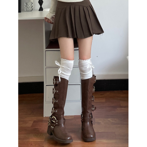 吾等是貓 蝴蝶結絲帶高筒襪綁帶可愛少女風純欲過膝襪棉長筒襪 吾等是貓 蝴蝶結絲帶高筒襪綁帶可愛少女風純欲過膝襪棉長筒襪