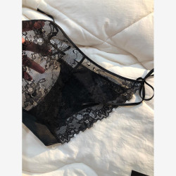 法式黑色蕾絲女士兩側可解兩邊系帶內褲女2024新款純欲風性感綁帶