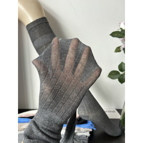 miu系半透竪條紋灰色過膝長筒襪女春夏季薄款純棉白色堆曡小腿襪