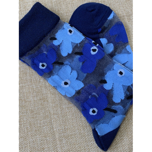 芬蘭風格女彩色文藝花卉薄款透明絲質花朵甜美中筒小腿玻璃絲襪子