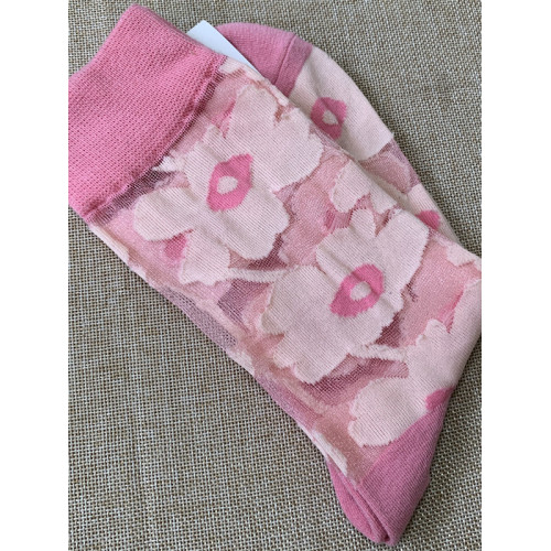 芬蘭風格女彩色文藝花卉薄款透明絲質花朵甜美中筒小腿玻璃絲襪子