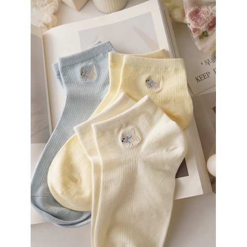 超奶的蝴蝶結小狗~春夏薄款襪子女短襪吸汗棉質可愛少女低幫低腰