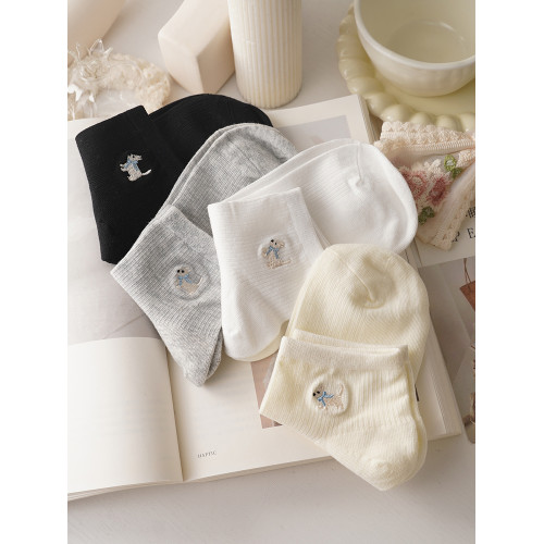 超奶的蝴蝶結小狗~春夏薄款襪子女短襪吸汗棉質可愛少女低幫低腰