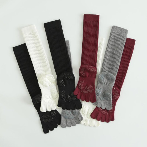 YOIO瑜珈襪子防滑專業女普拉提五指健身中筒室內跳操運動長襪秋冬