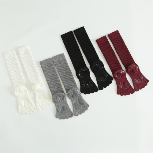 YOIO瑜珈襪子防滑專業女普拉提五指健身中筒室內跳操運動長襪秋冬