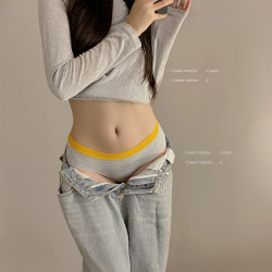 運動風內褲女純棉抗菌女生中低腰性感無痕提臀翹臀字母女士三角褲