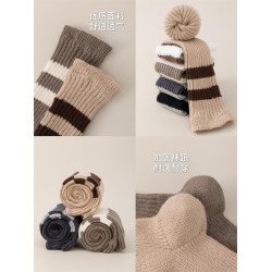 細細條 踩腳款針織襪套日系百搭條紋堆堆襪秋冬雪地靴長筒小腿襪