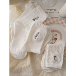 3雙白色襪子~日系可愛刺綉百搭中筒棉襪lolita花邊短襪女生春秋季