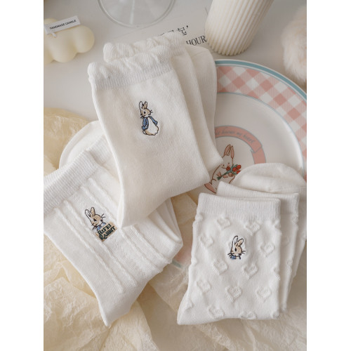 3雙白色襪子~日系可愛刺綉百搭中筒棉襪lolita花邊短襪女生春秋季 3雙白色襪子~日系可愛刺綉百搭中筒棉襪lolita花邊短襪女生春秋季