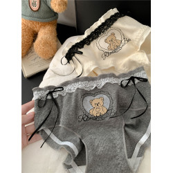 線條萌小熊~女生可愛內褲女2026新款透氣純棉7a級抗菌女士三角褲