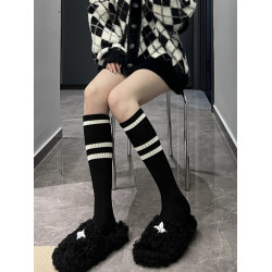 陸甜茶三杠長筒襪小腿襪學院風運動襪少女百搭經典時髦韓版潮襪