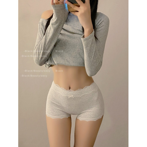 甜美蕾絲邊無痕女式平角褲2025新款防走光包臀純棉女士內褲女短褲 甜美蕾絲邊無痕女式平角褲2025新款防走光包臀純棉女士內褲女短褲