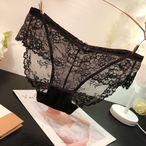 歐美無痕性感蕾絲內褲女士低腰微透視三角褲純棉襠甜美少女底褲薄 歐美無痕性感蕾絲內褲女士低腰微透視三角褲純棉襠甜美少女底褲薄