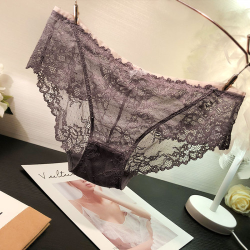 歐美無痕性感蕾絲內褲女士低腰微透視三角褲純棉襠甜美少女底褲薄 歐美無痕性感蕾絲內褲女士低腰微透視三角褲純棉襠甜美少女底褲薄