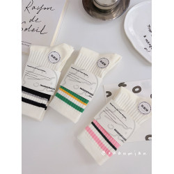 抗起球條紋襪子女中筒襪純棉ins潮配鯊魚褲春秋款情侶運動長襪女