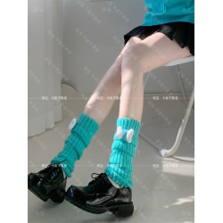 今夜不熬夜 綠色針織襪套y2k骨頭毛線腿套秋冬保暖中筒堆堆襪