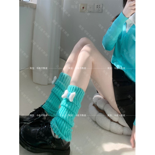 今夜不熬夜 綠色針織襪套y2k骨頭毛線腿套秋冬保暖中筒堆堆襪 今夜不熬夜 綠色針織襪套y2k骨頭毛線腿套秋冬保暖中筒堆堆襪