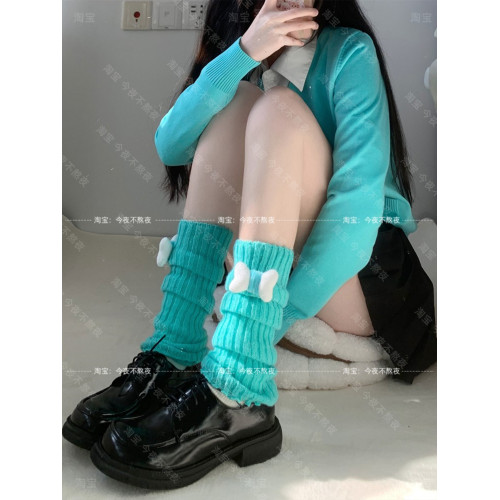 今夜不熬夜 綠色針織襪套y2k骨頭毛線腿套秋冬保暖中筒堆堆襪 今夜不熬夜 綠色針織襪套y2k骨頭毛線腿套秋冬保暖中筒堆堆襪