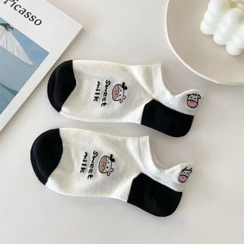 夏季船襪子女奶牛短襪ins潮流百搭薄款吸汗透氣女士可愛日系襪子