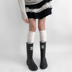 夜間教習室過膝堆堆襪女夏薄款日系及膝小腿襪jk白色長筒襪配靴子