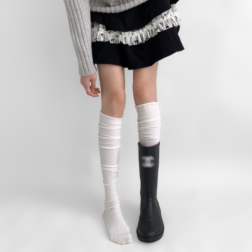 夜間教習室過膝堆堆襪女夏薄款日系及膝小腿襪jk白色長筒襪配靴子 夜間教習室過膝堆堆襪女夏薄款日系及膝小腿襪jk白色長筒襪配靴子