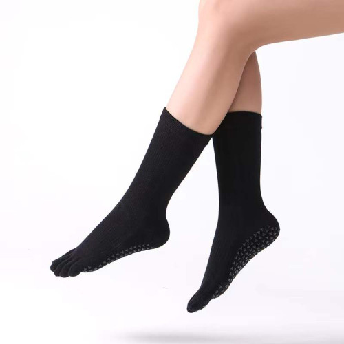 瑜珈中筒襪子防滑專業女普拉提秋冬專用棉襪健身運動五指室內跳舞