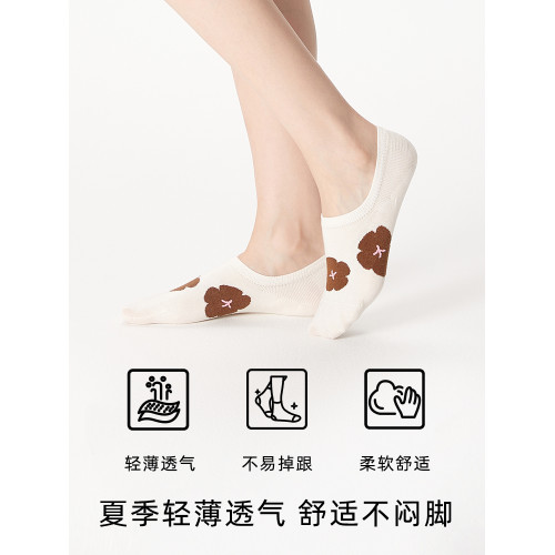 薄款矽膠防滑夏季灰色吸汗純色不掉跟隱形女士短襪船襪花朵襪子女 薄款矽膠防滑夏季灰色吸汗純色不掉跟隱形女士短襪船襪花朵襪子女