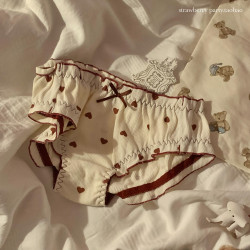 日系奶甜愛心棉質少女純欲木耳邊女士女生中腰內褲女純棉襠可愛