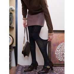 布爾喬亞靛藍色私藏7st island秋冬日系古著感精織打底褲連褲襪女