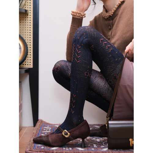 布爾喬亞靛藍色私藏7st island秋冬日系古著感精織打底褲連褲襪女 布爾喬亞靛藍色私藏7st island秋冬日系古著感精織打底褲連褲襪女