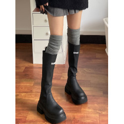 吾等是貓 粗條過膝襪雙針棉質不掉筒長筒襪秋冬搭靴子堆堆襪高筒