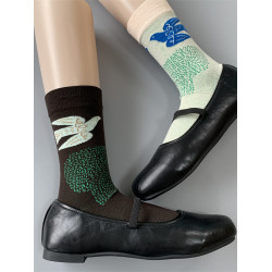 日系皆川明風格小衆文藝多花式女棉混中高筒飛鳥和樹鈴鼓小腿襪子